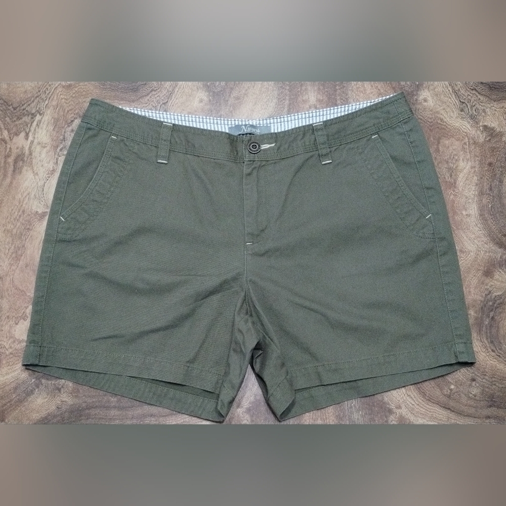 Natural Reflections Shorts Women's (14) Green Cotton Mid Rise Pocket Zip Fly